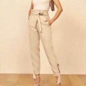 Reformation Avalon Linen Pants Size 14 Pleated Trouser Pockets High Rise Tie NEW